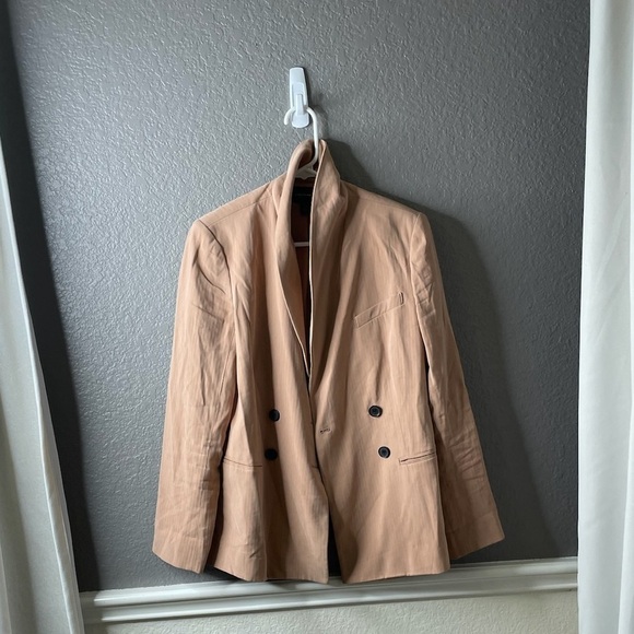 Something Navy Drapey Double Breasted Blazer Size Small Tan Relaxed Fit - Picture 1 of 3